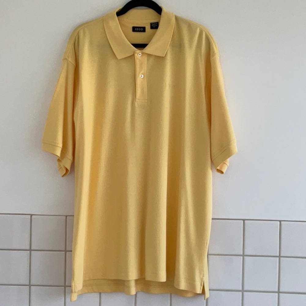 IZOD Men’s Short Sleeve Yellow 100% Cotton 2-Button Polo Golf Shirt XXL